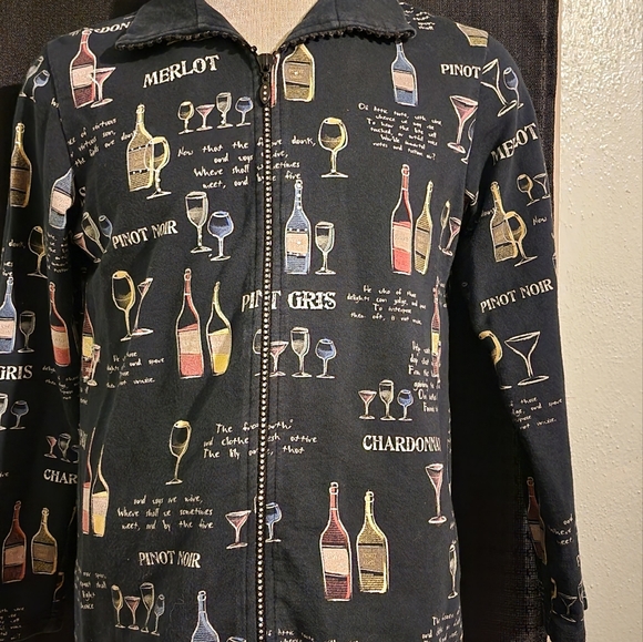 Vintage Jess & Jane French Terry Jacket Small Zip Front Wine Bottle Theme Blue - Picture 6 of 8